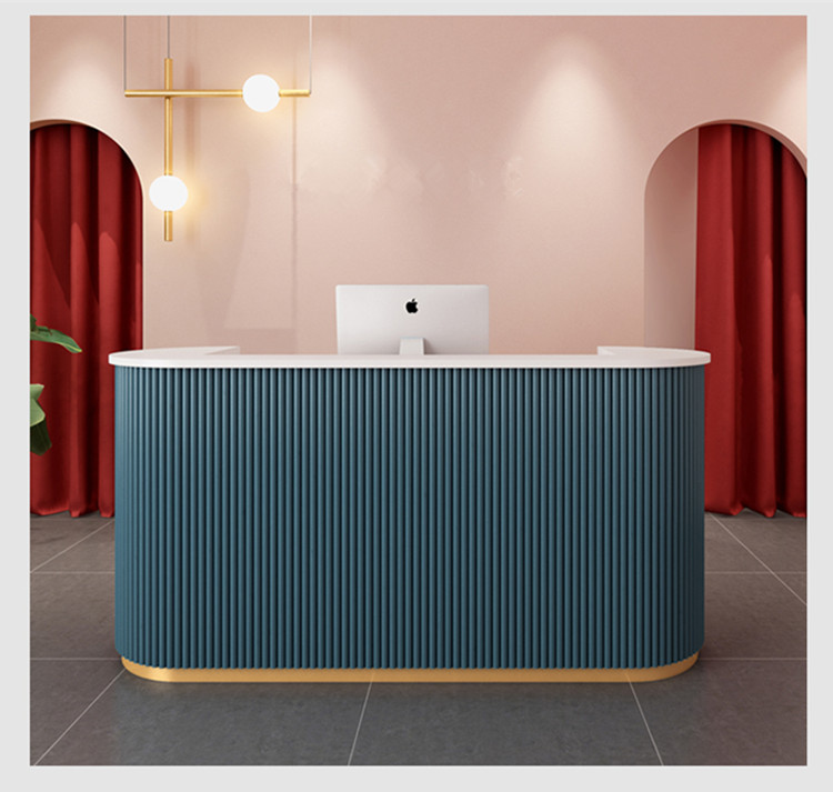 Shop Salon U-Shaped Reception Desk with Storage, Pink Roll-Up Blind