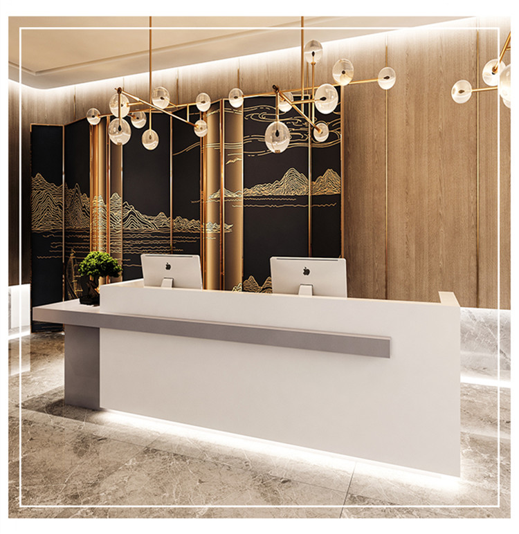 Rectangular office reception desk with large storage space on top