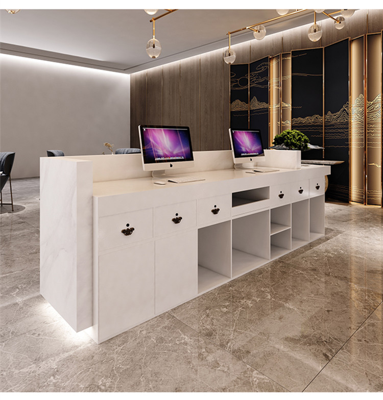 Rectangular office reception desk with large storage space on top