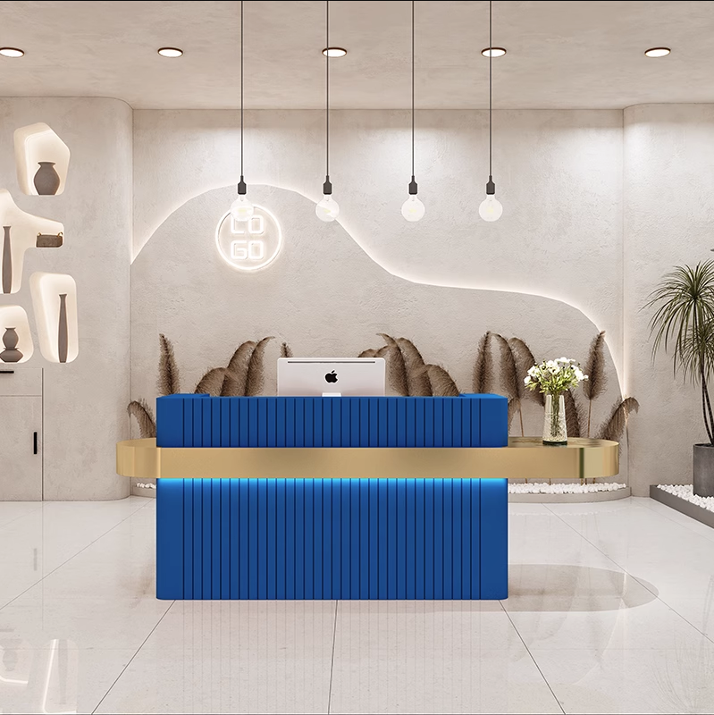 Modern stylish curved commercial stainless steel small reception desk