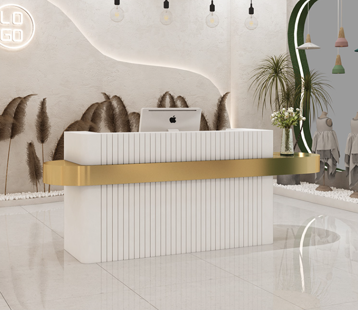 Modern stylish curved commercial stainless steel small reception desk