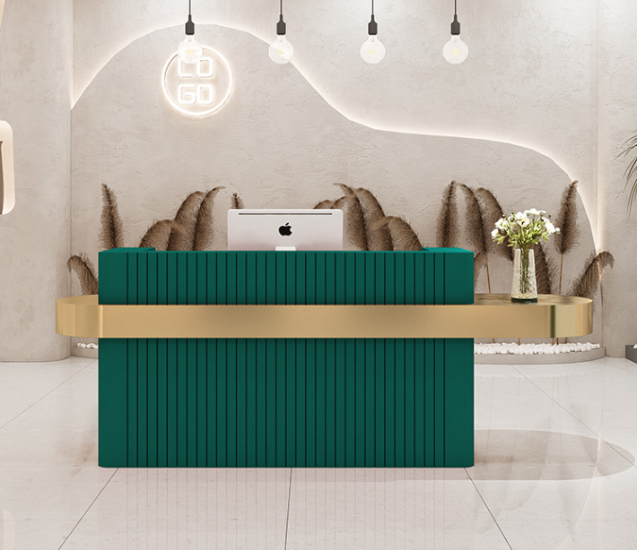 Modern stylish curved commercial stainless steel small reception desk
