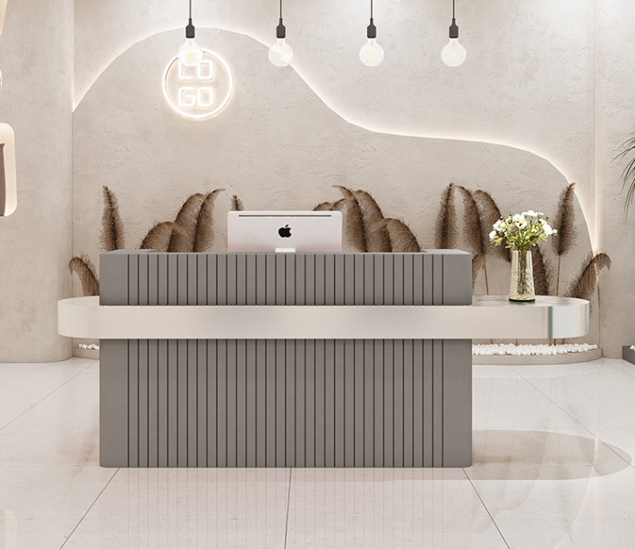 Modern stylish curved commercial stainless steel small reception desk