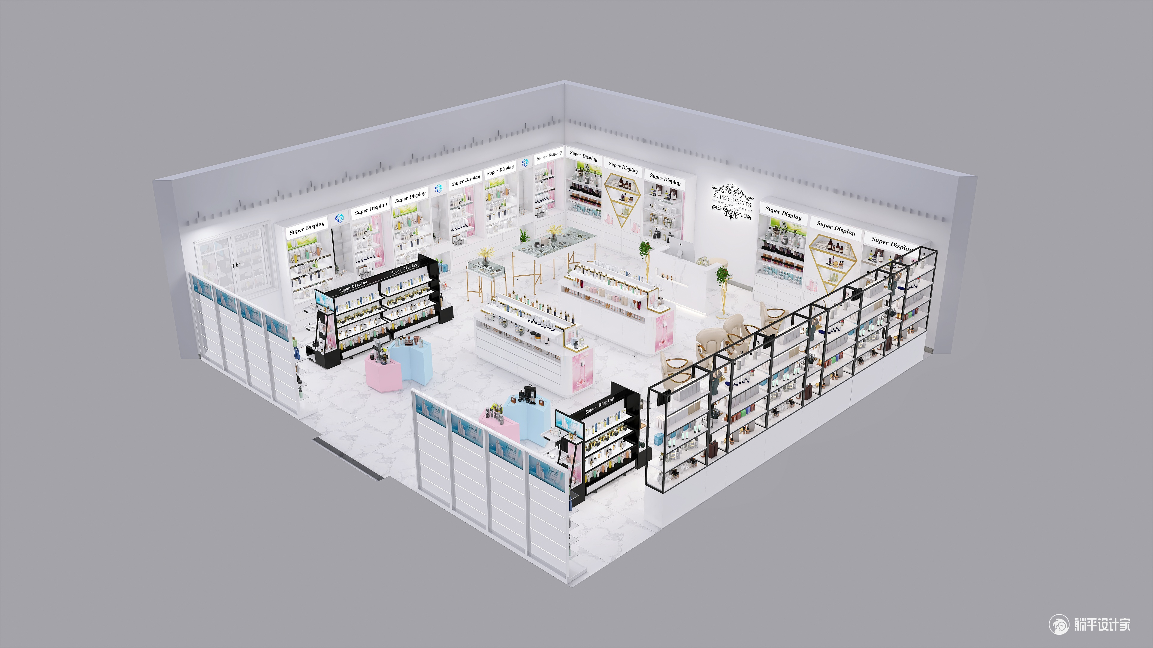 Retail Cosmetics Store Floor-Standing Island Cosmetics Display Racks