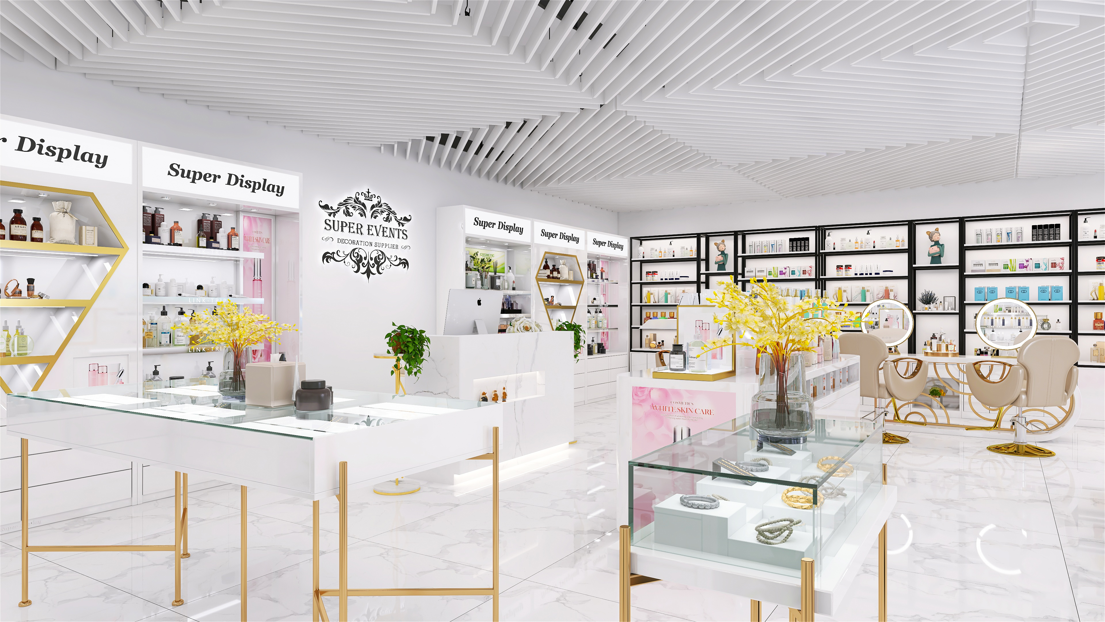 Retail Cosmetics Store Floor-Standing Island Cosmetics Display Racks