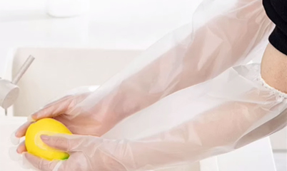 Long plastic gloves