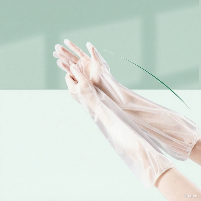भोजन और घरेलू उपयोग के लिए लंबे प्लास्टिक के डिस्पोजेबल दस्ताने