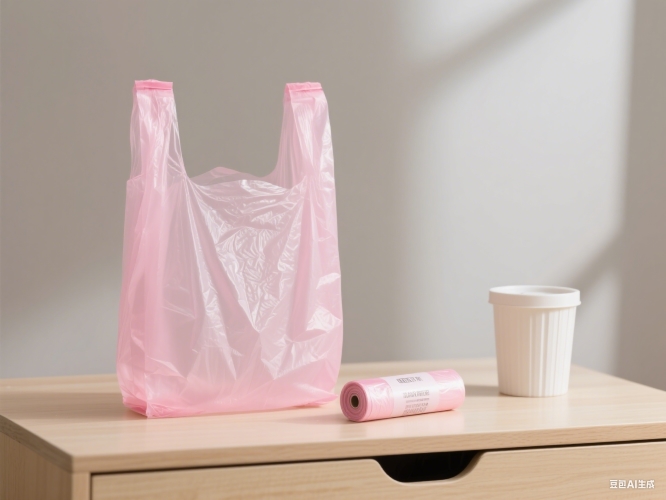 हैंडल वाले गुलाबी कचरा बैग