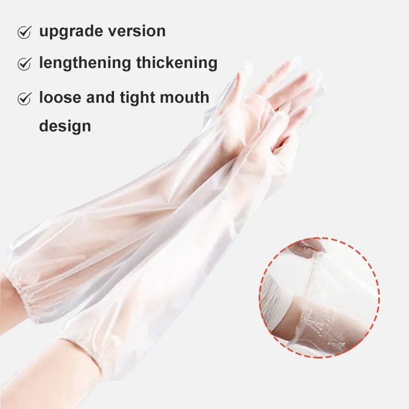 Luvas descartáveis ​​até o cotovelo – Proteção total para uso alimentar e doméstico