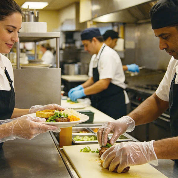 Los guantes de plástico transparente mejoran la eficiencia en la cocina.