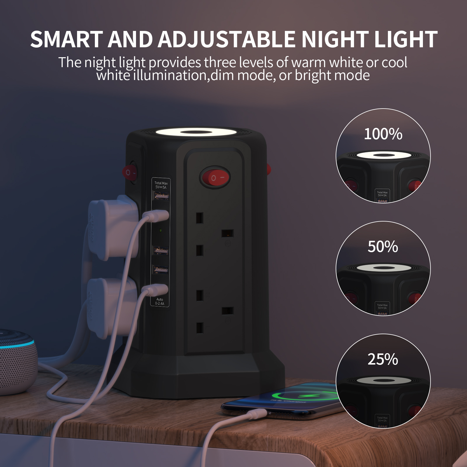 Tower Power Strip With Light Night