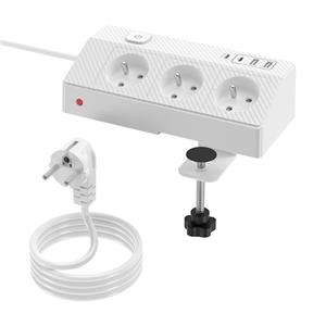 波兰法式白色桌面多功能插座，三孔桌面插座带支架 | E/F 型 | USB-C PD 20W | CE