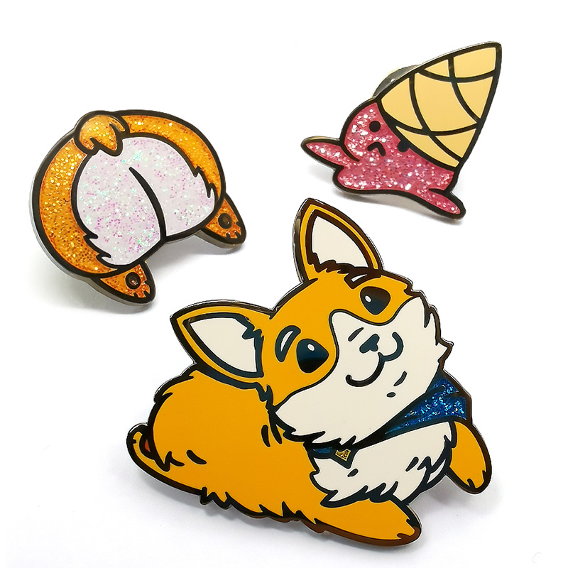 Custom Metal Soft Hard Enamel Lapel Pin Glitter Rose Gold Plated Cute Kawaii Japanese Anime Enamel Pin Badge