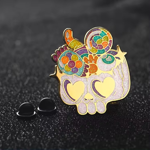Custom Metal Soft Hard Enamel Lapel Pin Glitter Rose Gold Plated Cute Kawaii Japanese Anime Enamel Pin Badge