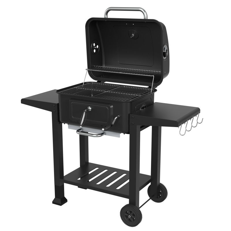 Garden Adjustable Height Charcoal Grill Trolley BBQ