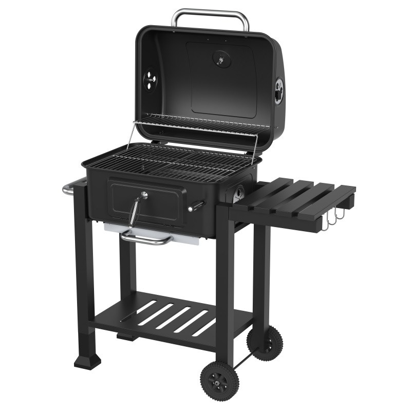 Adjustable Height Bbq Grill Trolley Charcoal Barbecue