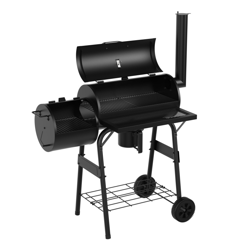 Offset Smoker And Charcoal BBQ Grill For Meat