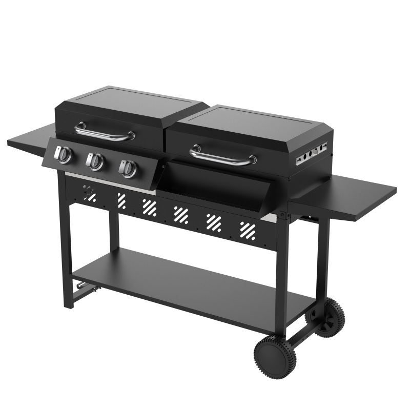 Combo Gas And Charcoal Grill With Outdoor Smoker