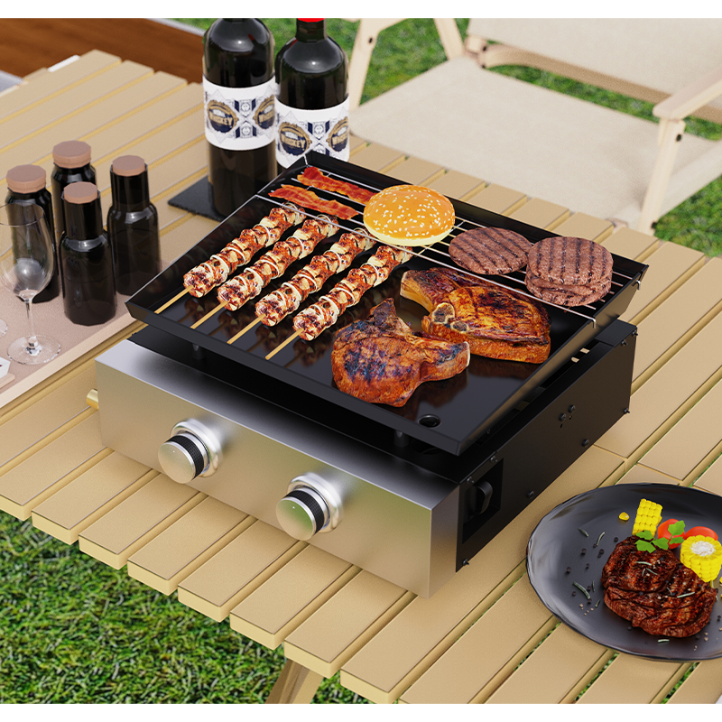 Flat Top Griddle And Black Gas Barbecue Grill