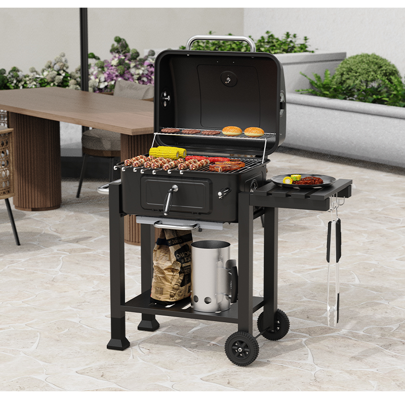 Adjustable Height Bbq Grill Trolley Charcoal Barbecue