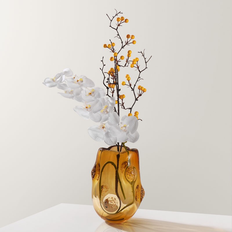 Handmade High Quality Hand Blown Amber Goldie Murano Glass Vase For Home Decor