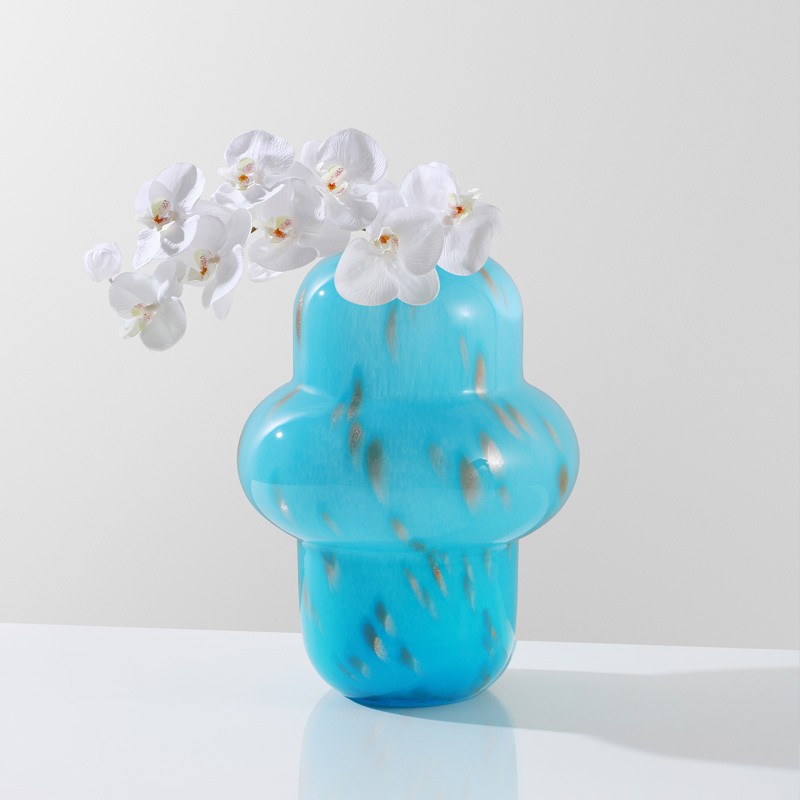 Handmade High Quality Hand Blown Blue gold powder fat beauty Murano Glass Vase For Home Decor