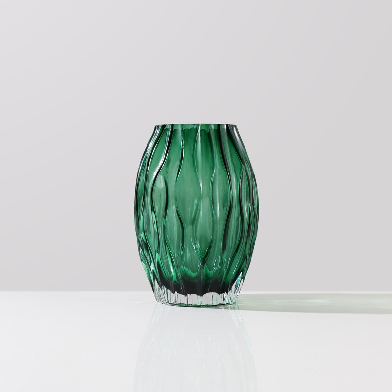 Handmade High Quality Hand Blown Green Ripple Short Murano Glass Vase For Home Decor