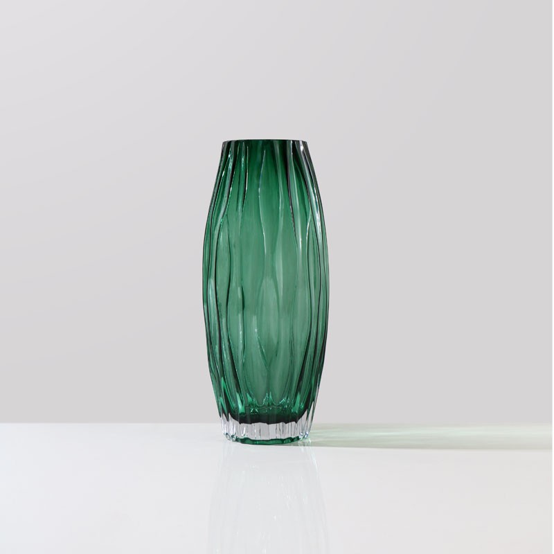 Handmade High Quality Hand Blown Green Ripple Tall Murano Glass Vase For Home Decor