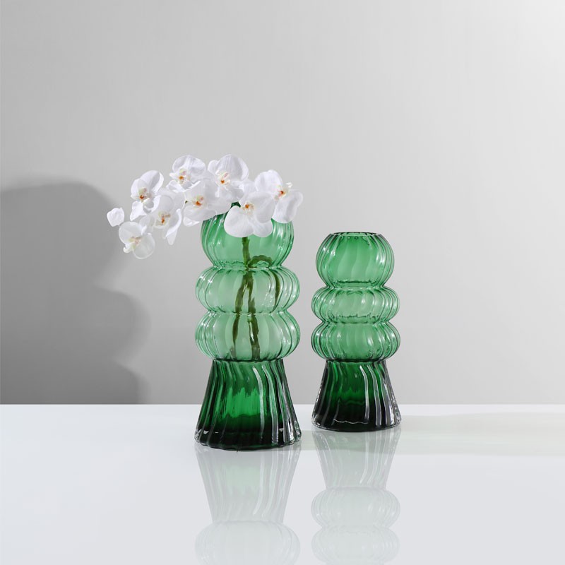 Handmade High Quality Hand Blown Green Triple Bubble Murano Glass Vase For Home Decor