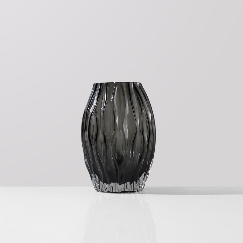 Handmade High Quality Hand Blown Grey Ripple Short Murano Glass Vase For Home Decor