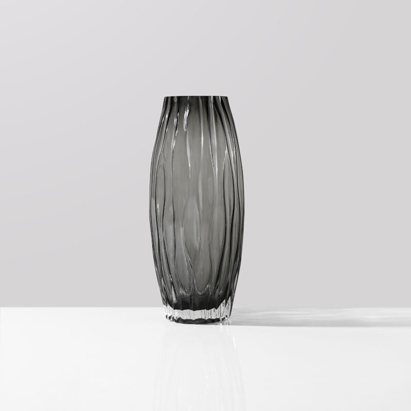 Handmade High Quality Hand Blown Grey Ripple Tall Murano Glass Vase For Home Decor