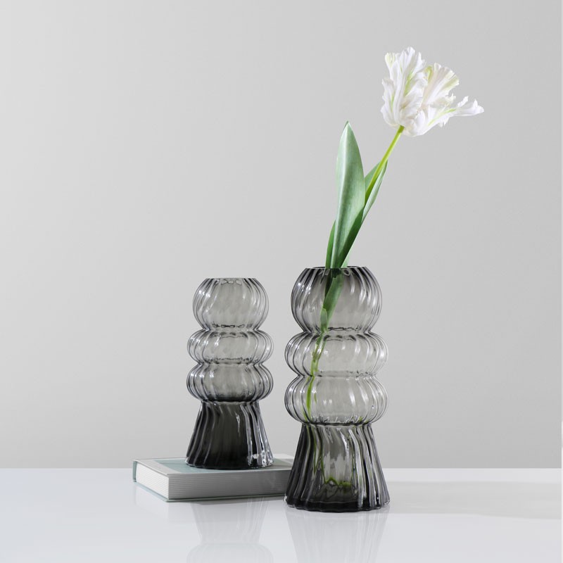 Handmade High Quality Hand Blown Grey Triple Bubble Murano Glass Vase For Home Decor