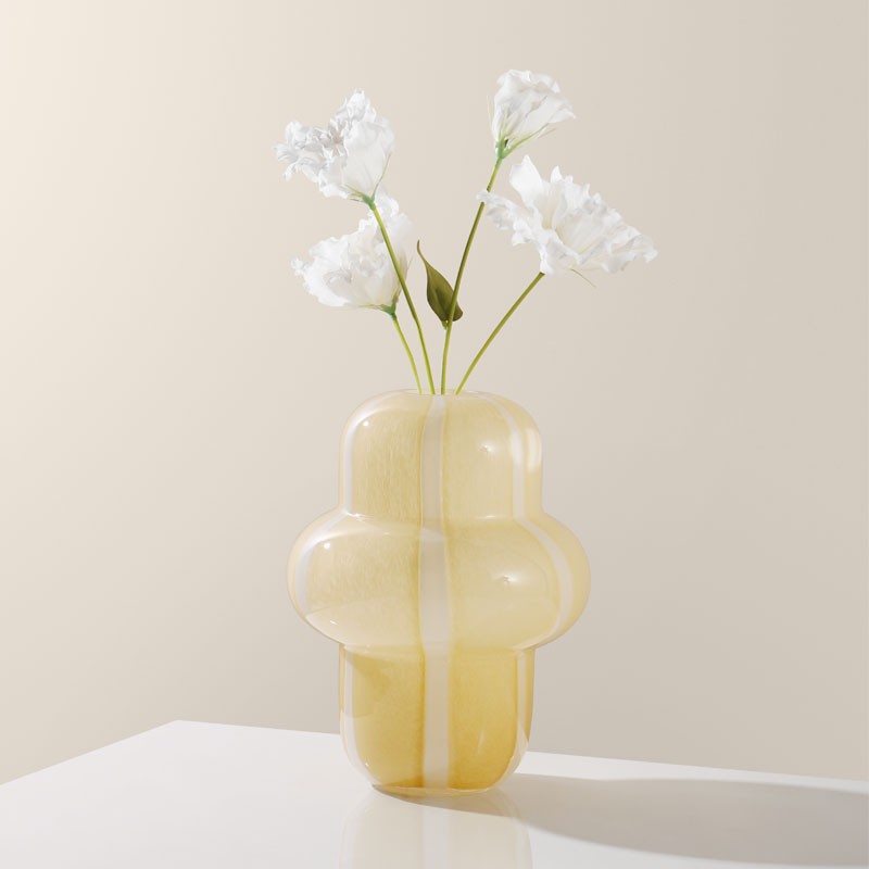 Handmade High Quality Hand Blown yellow stripe fat beauty Murano Glass Vase For Home Decor