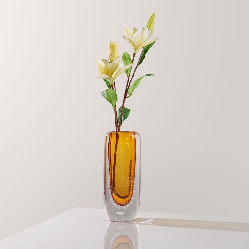 Handmade High Quality Hand Blown light amber color 9 Murano Glass Vase For Home Decor