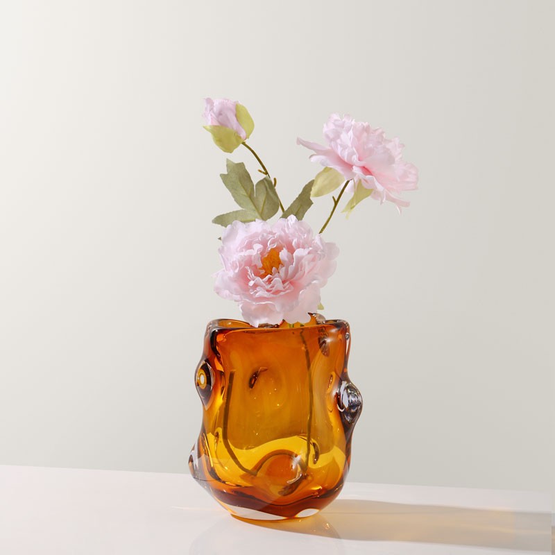 Handmade High Quality Hand Blown light amber color 12 Murano Glass Vase For Home Decor