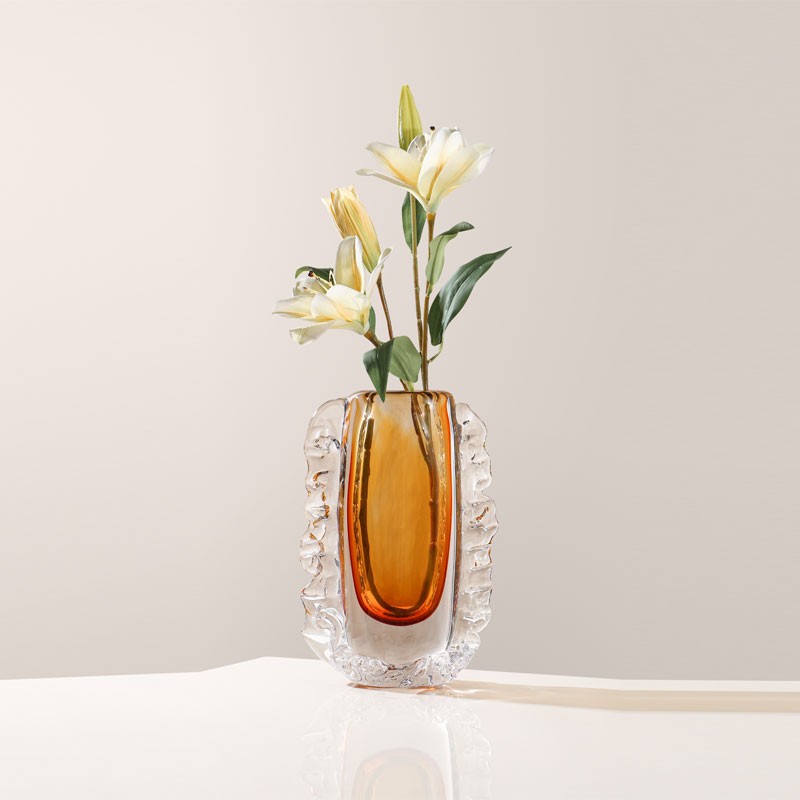 Handmade High Quality Hand Blown light amber color 13 tall Murano Glass Vase For Home Decor