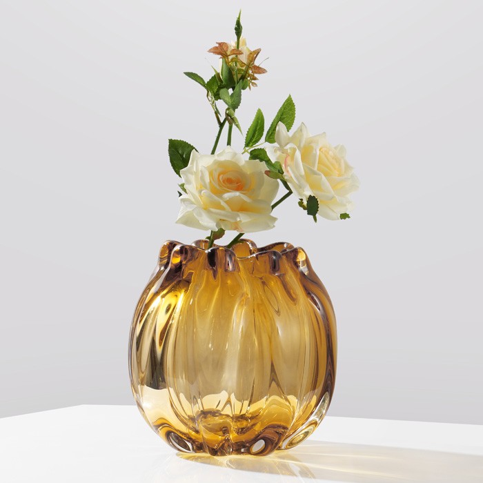 Handmade High Quality Hand Blown,light amber color 15 short Murano Glass Vase For Home Decor