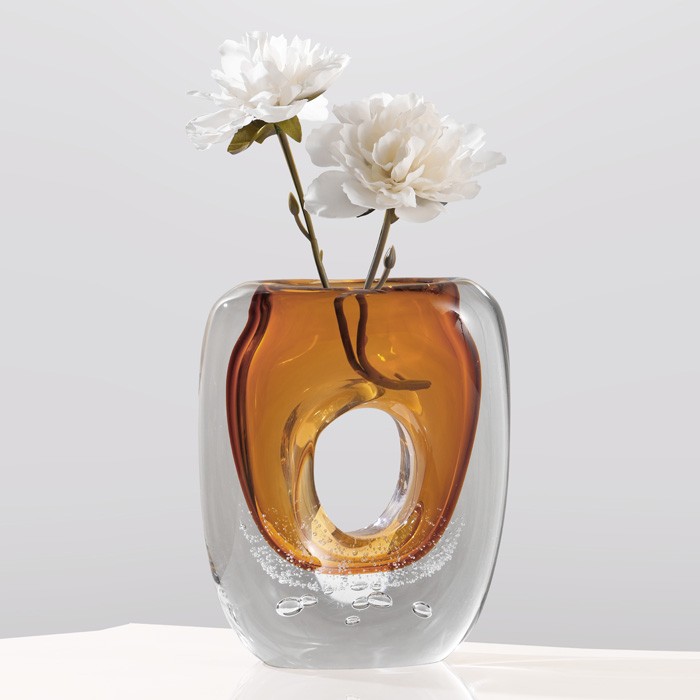 Handmade High Quality Hand Blown,light amber color 16 short Murano Glass Vase For Home Decor