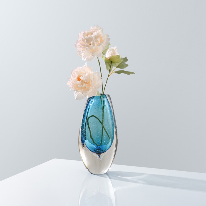 Handmade High Quality Hand Blown,blue oval bubble Murano Glass Vase For Home Decor