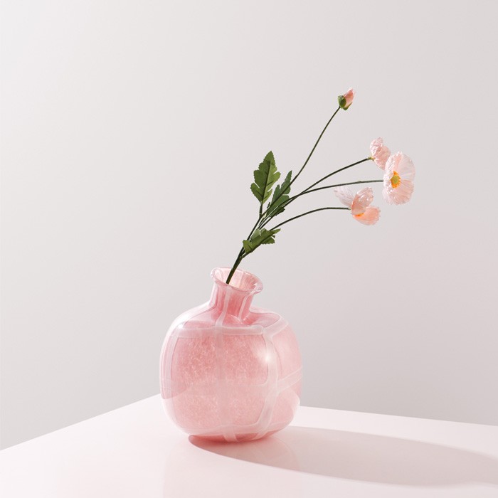 Handmade High Quality Hand Blown,pink spherical pinstripe Murano Glass Vase For Home Decor