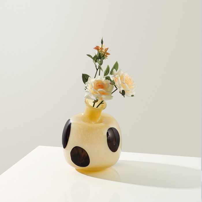 Handmade High Quality Hand Blown,spherical yellow cat's eye Murano Glass Vase For Home Decor