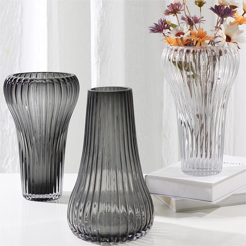 Handmade High Quality Crystal Trumpet Stripe Vase For Home Decor