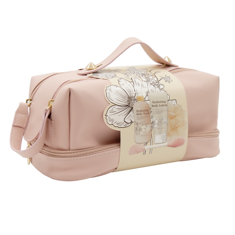Women Beauty Pink Cosmetic Bag Bath Set With Shower Sponge