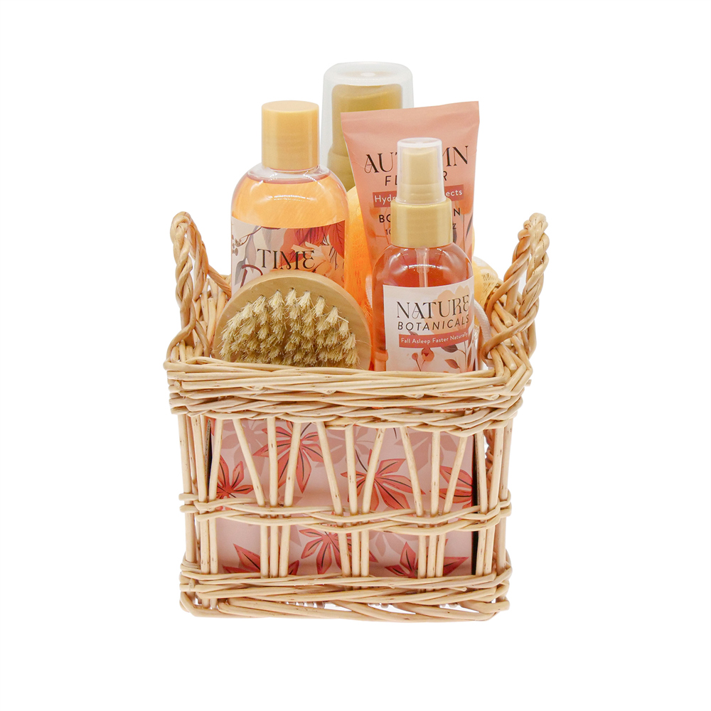 Autumn Flower Bath Set Willow Basket Body Shower Gel