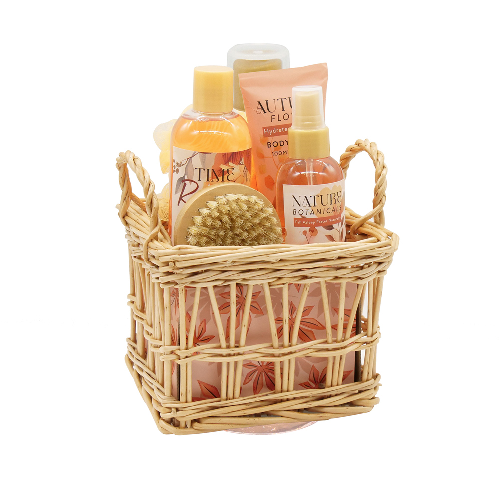 Autumn Flower Bath Set Willow Basket Body Shower Gel