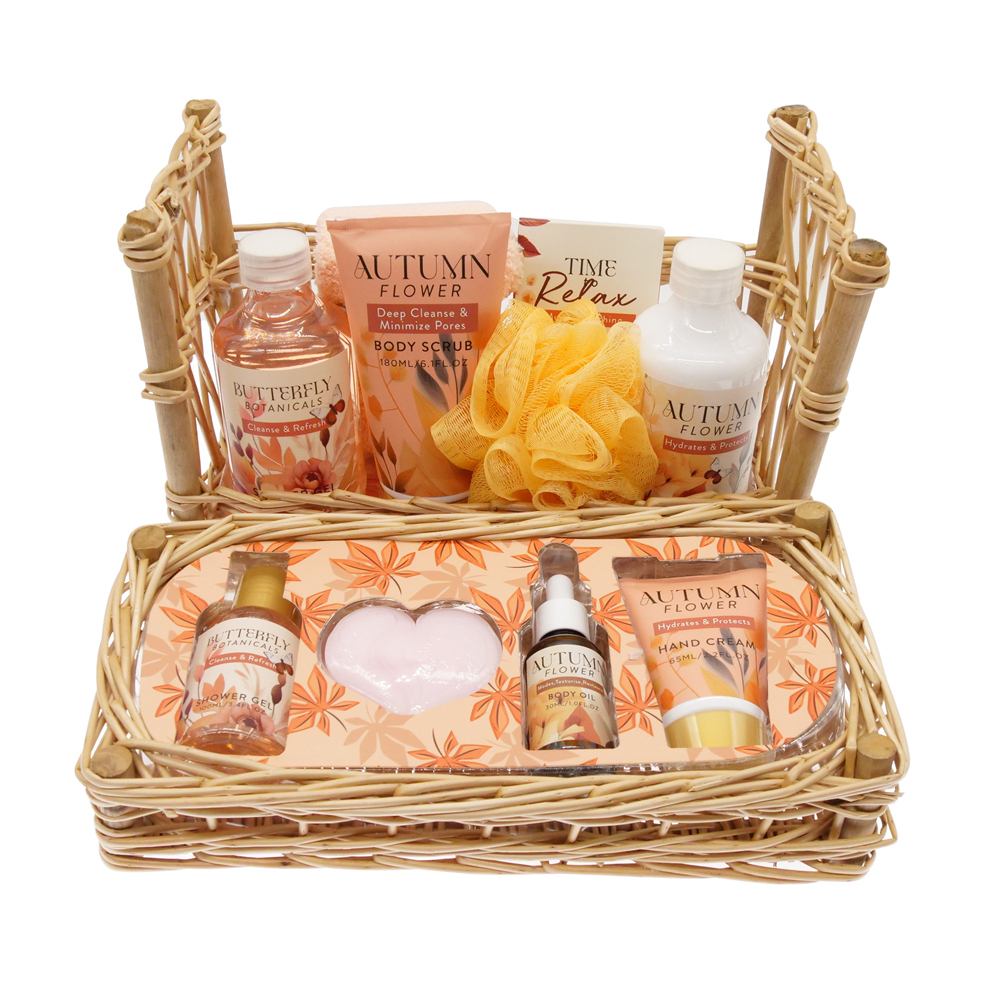 Autumn Flower Luxury Womens Bath Set Willow Basket Box