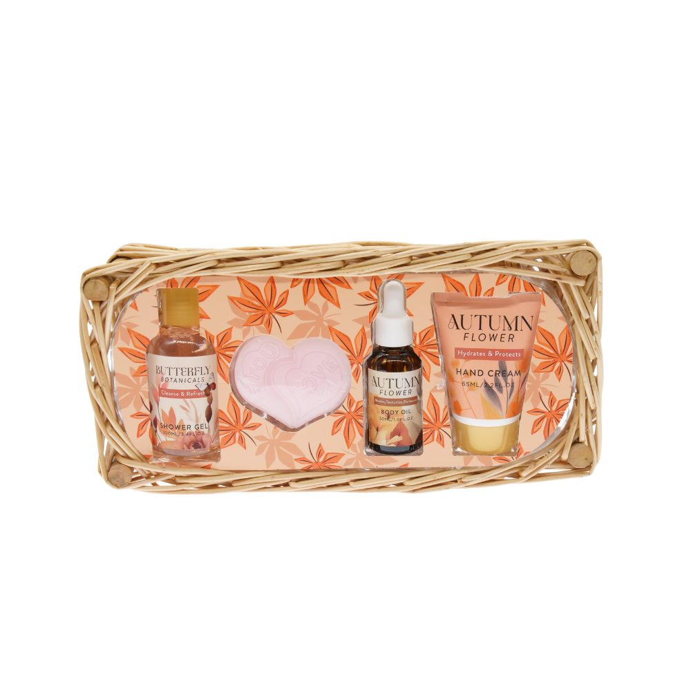 Autumn Flower Luxury Womens Bath Set Willow Basket Box