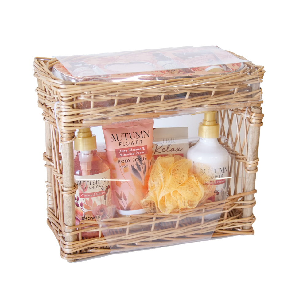 Autumn Flower Luxury Womens Bath Set Willow Basket Box