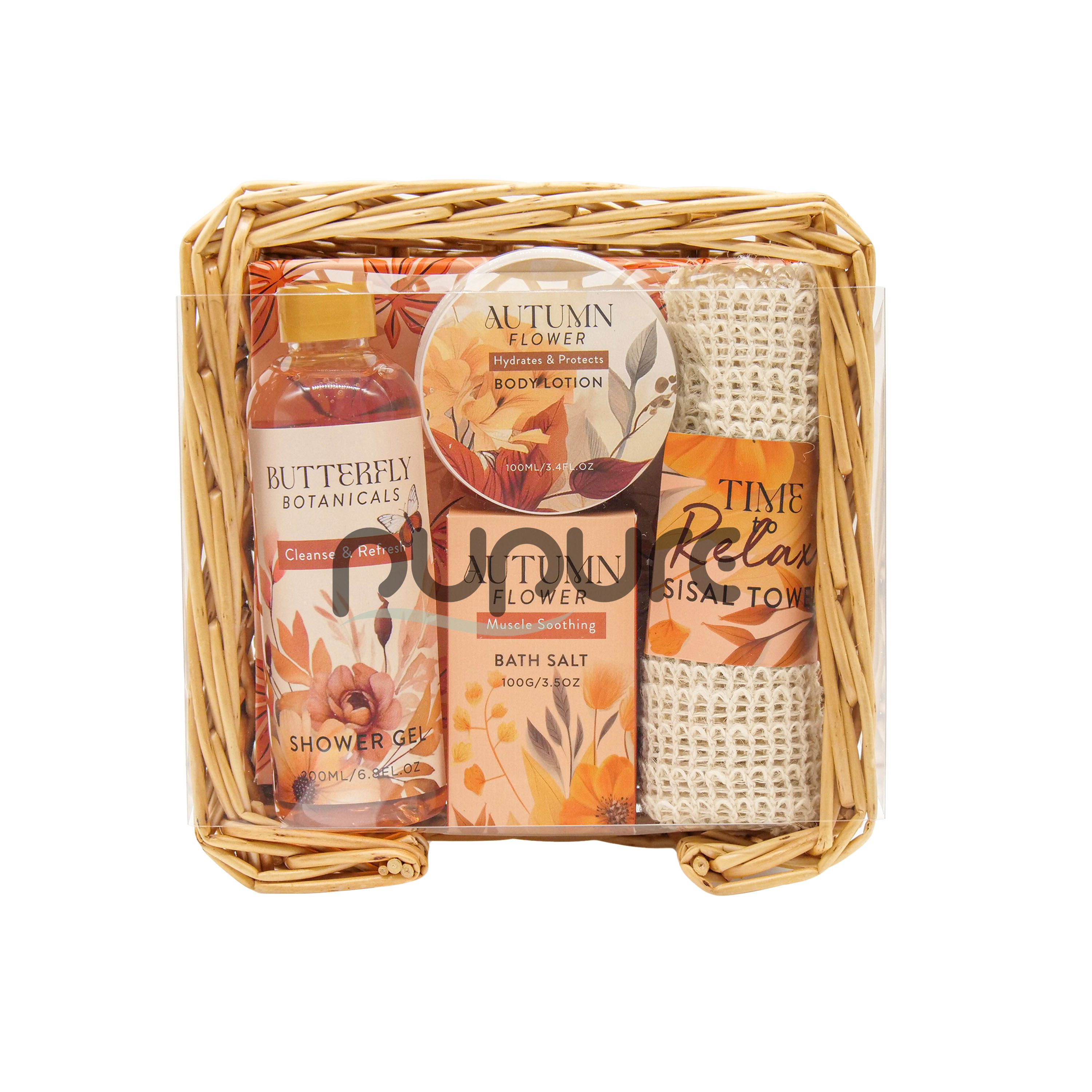 Square Willow Basket Bath Set With Sisal Towel SPA Kit