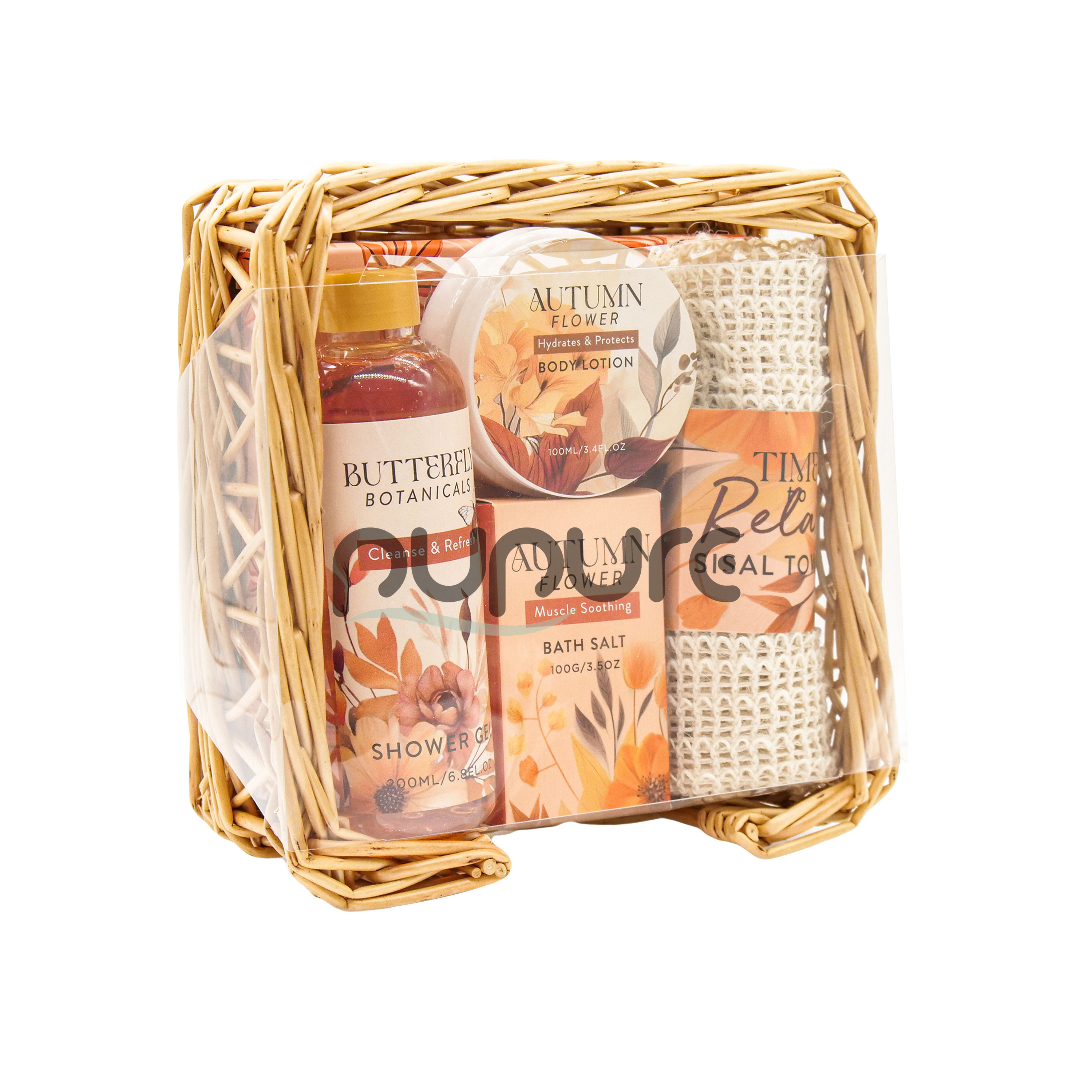 Square Willow Basket Bath Set With Sisal Towel SPA Kit